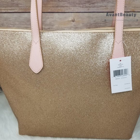 Kate Spade Joeley Glitter Rose Gold Tote New - Picture 9 of 9